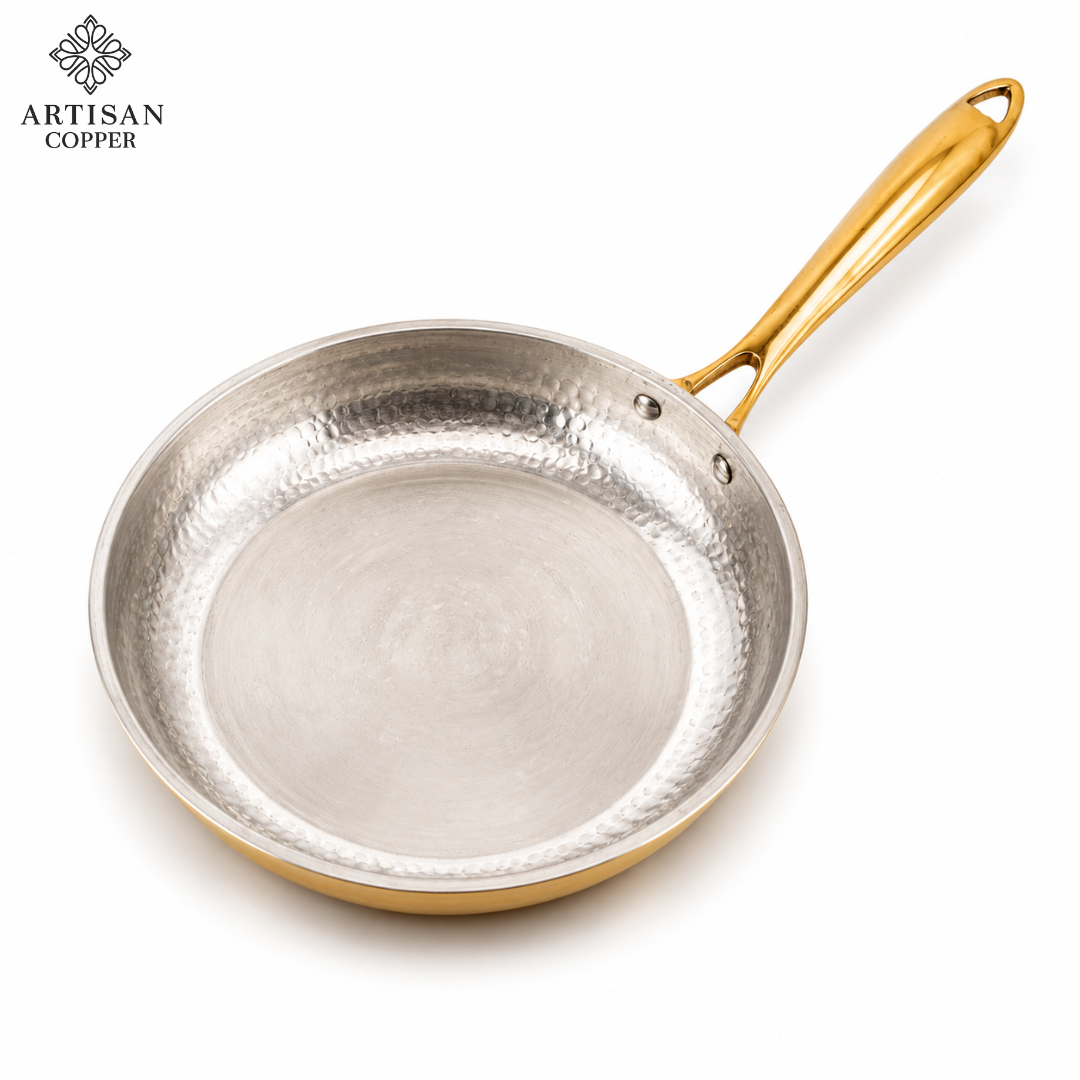Hammered Brass Fry Pan – Pure Brass with Traditional Tin-Lined Interior