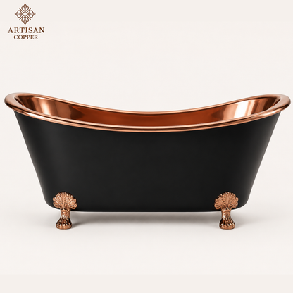 Artisan Copper Black Clawfoot Bathtub – 99.9% Pure Copper Freestanding Tub with Shiny Copper Interior & Copper Lion Paw Feet