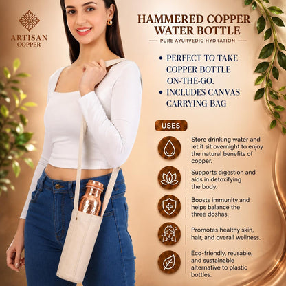 Copper Smooth Water Bottle (32 oz / 950 ml) with Canvas Carrying Bag & Wooden Cleaning Brush