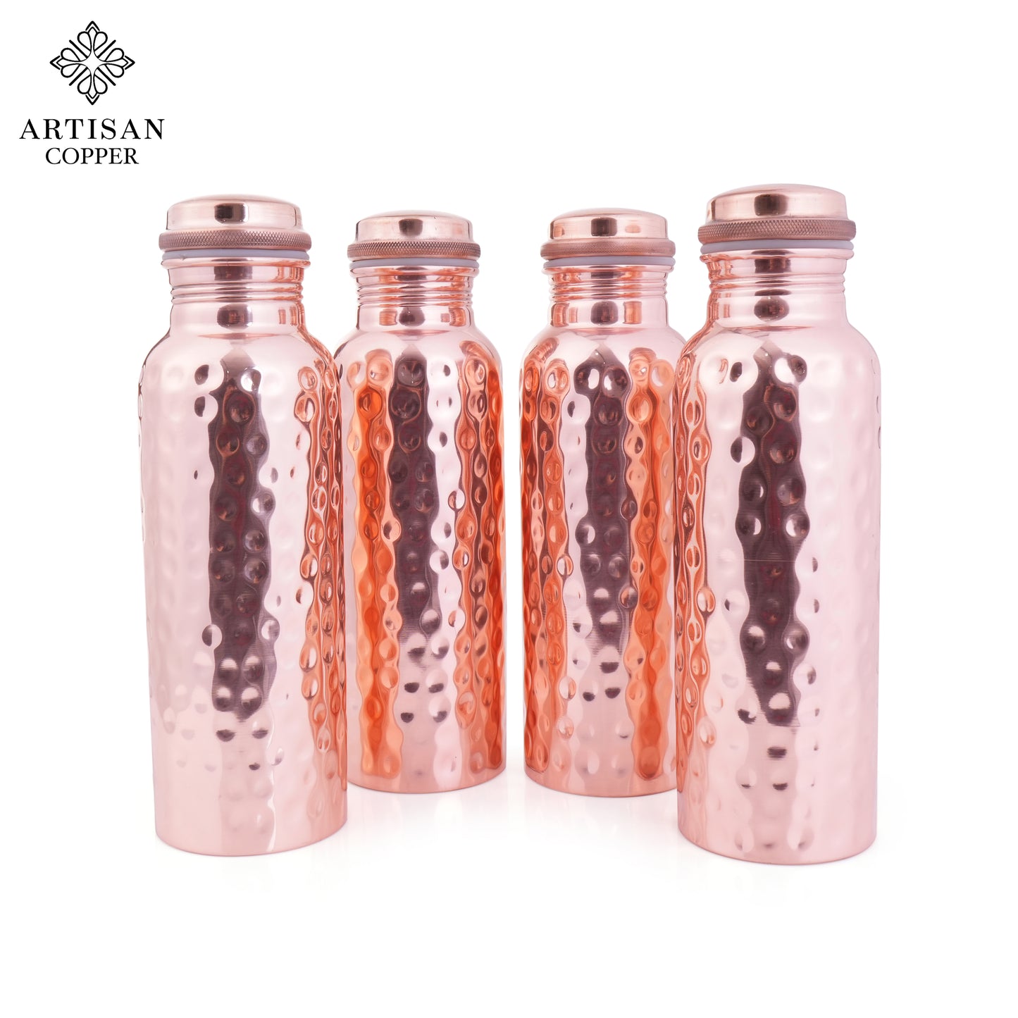 Copper 100% Pure Copper Water Bottle Set of 4 (25oz/750ml) – Handcrafted, 100% Pure Copper