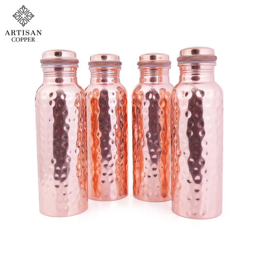 Copper 100% Pure Copper Water Bottle Set of 4 (25oz/750ml) – Handcrafted, 100% Pure Copper