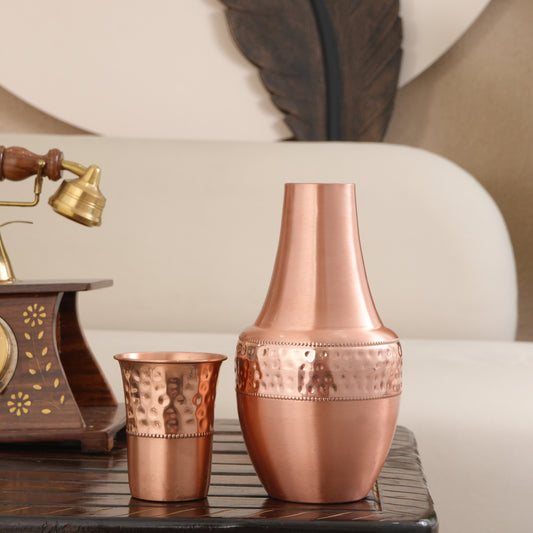Copper Bedside Carafe (1.4L) with Tumbler – 100% Pure Copper, Handcrafted