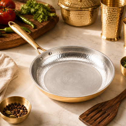 Hammered Brass Fry Pan – Pure Brass with Traditional Tin-Lined Interior