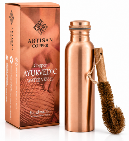 Copper Smooth Water Bottle (32 oz / 950 ml) with Wooden Cleaning Brush