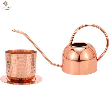 Copper Plated Watering Can & Indoor Planter Set with Tray – 2 Liter Decorative Gardening Set