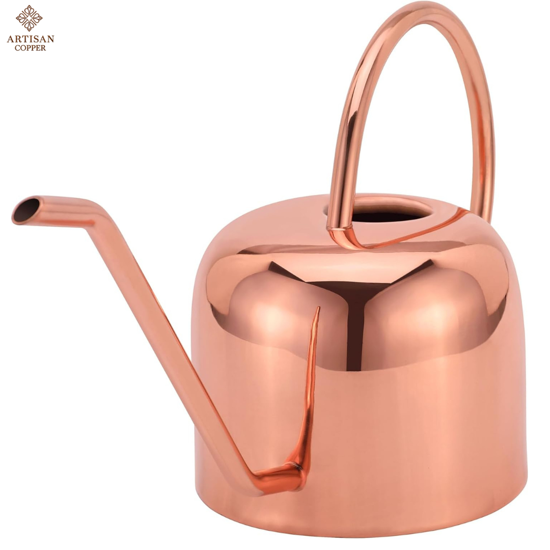 Copper Plated Watering Can with Indoor Planter & Tray Set – 2 Liter Watering Can, Decorative Indoor Plant Pot & Catch Tray