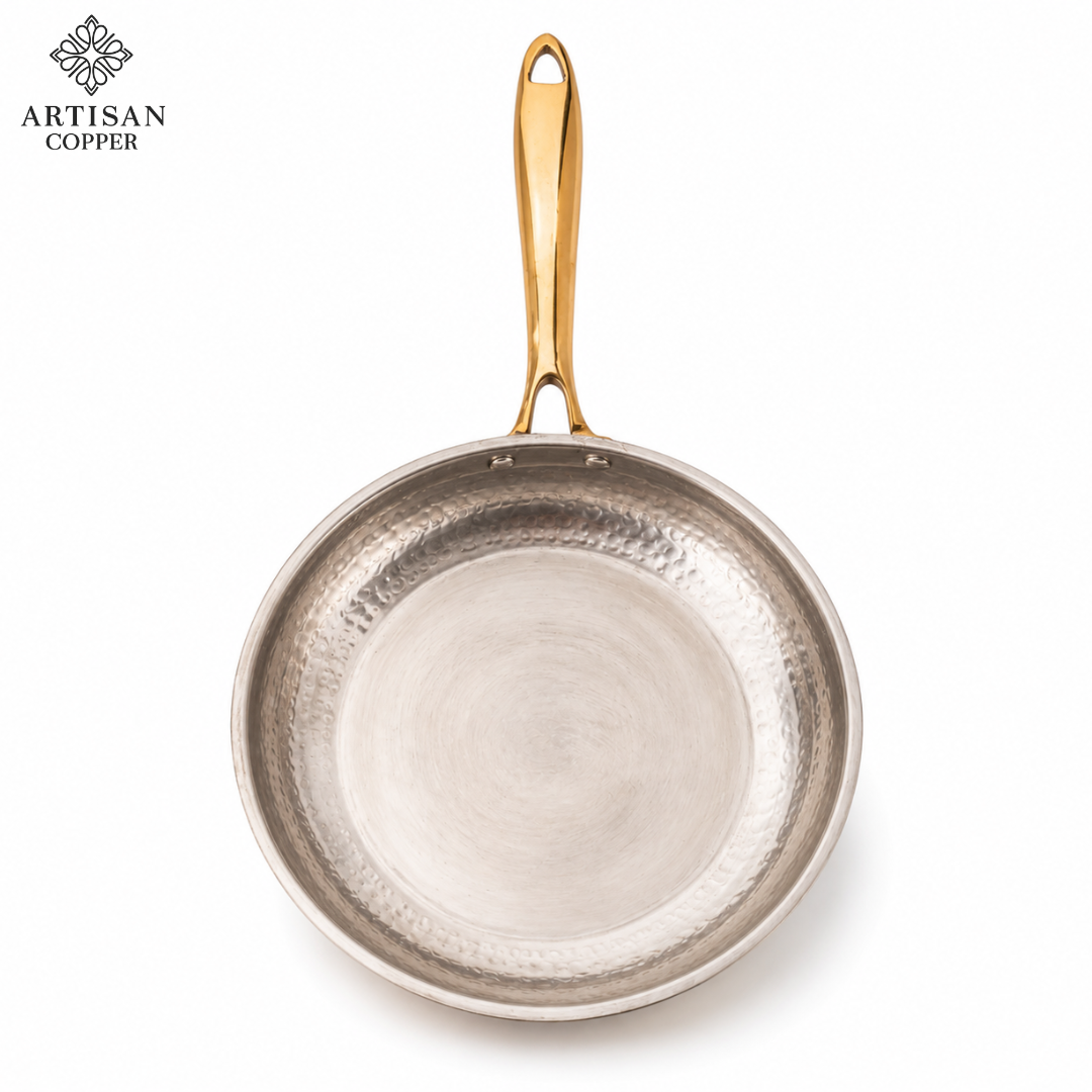 Hammered Brass Fry Pan – Pure Brass with Traditional Tin-Lined Interior