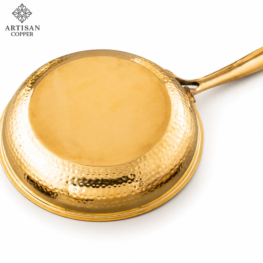 Hammered Brass Fry Pan with Lid – Pure Brass, Tin-Lined Interior