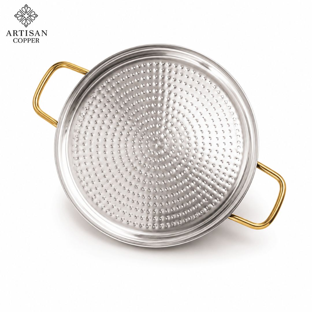 Brass Dosa Tawa – Pure Brass Handcrafted Tin-Lined Indian Griddle, 16 × 12 Inch