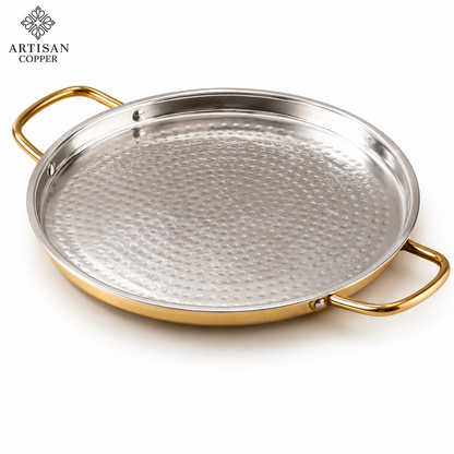 Brass Dosa Tawa – Pure Brass Handcrafted Tin-Lined Indian Griddle, 16 × 12 Inch